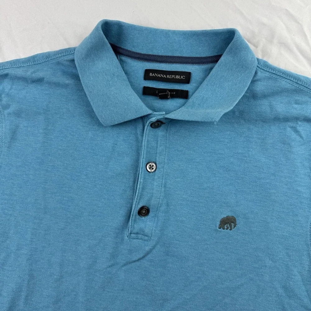 Banana Republic‎ Polo Shirt Mens Large Blue Standard Fit Elephant Logo Pique L
